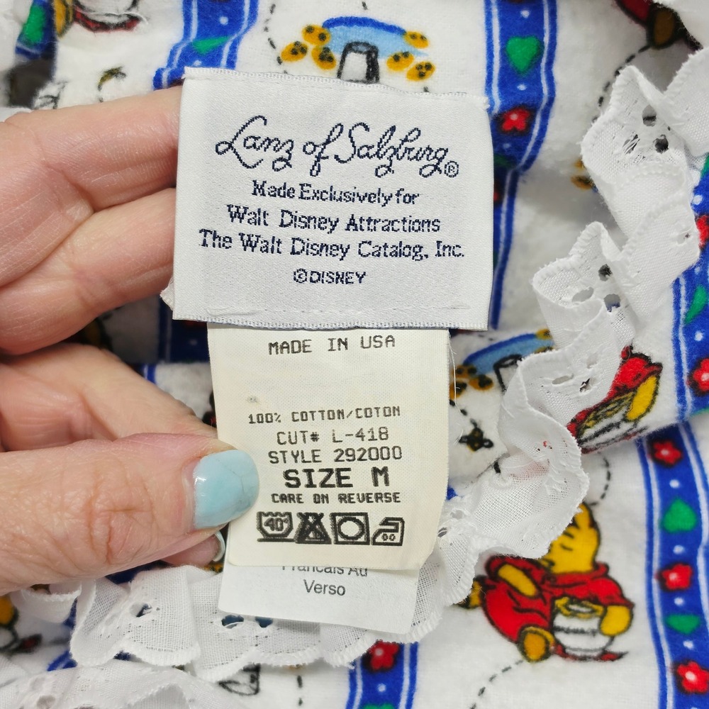Lanz of Salzburg Disney Winnie the Pooh Vintage Flannel Nightgown White Blue M - Picture 4 of 7